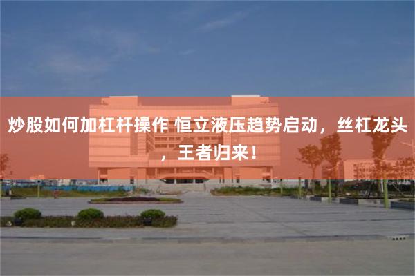 炒股如何加杠杆操作 恒立液压趋势启动，丝杠龙头，王者归来！